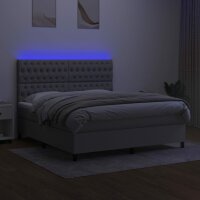 vidaXL Boxspringbett mit Matratze &amp; LED Hellgrau 180x200 cm Stoff