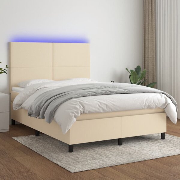 vidaXL Boxspringbett mit Matratze &amp; LED Creme 140x200 cm Stoff