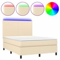 vidaXL Boxspringbett mit Matratze &amp; LED Creme 140x200 cm Stoff