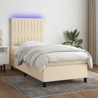 vidaXL Boxspringbett mit Matratze &amp; LED Creme 100x200 cm Stoff