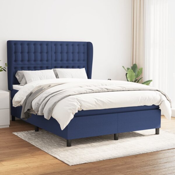 vidaXL Boxspringbett mit Matratze Blau 140x200 cm Stoff