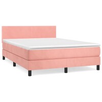 vidaXL Boxspringbett mit Matratze Rosa 140x200 cm Samt