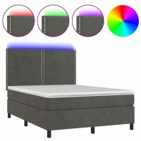 vidaXL Boxspringbett mit Matratze &amp; LED Dunkelgrau 140x200 cm Samt