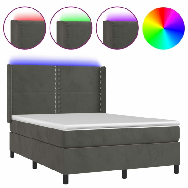 vidaXL Boxspringbett mit Matratze &amp; LED Dunkelgrau 140x200 cm Samt