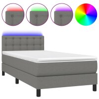 vidaXL Boxspringbett mit Matratze &amp; LED Dunkelgrau 100x200 cm Stoff