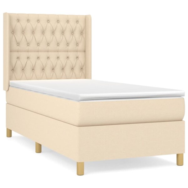 vidaXL Boxspringbett mit Matratze Creme 100x200 cm Stoff