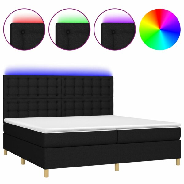 vidaXL Boxspringbett mit Matratze &amp; LED Schwarz 200x200 cm Stoff