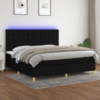 vidaXL Boxspringbett mit Matratze &amp; LED Schwarz 200x200 cm Stoff