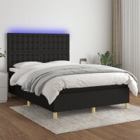 vidaXL Boxspringbett mit Matratze &amp; LED Schwarz 140x200 cm Stoff