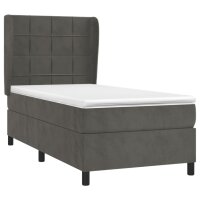 vidaXL Boxspringbett mit Matratze Dunkelgrau 90x190 cm Samt