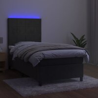 vidaXL Boxspringbett mit Matratze &amp; LED Dunkelgrau 90x190 cm Samt