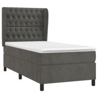 vidaXL Boxspringbett mit Matratze Dunkelgrau 90x190 cm Samt