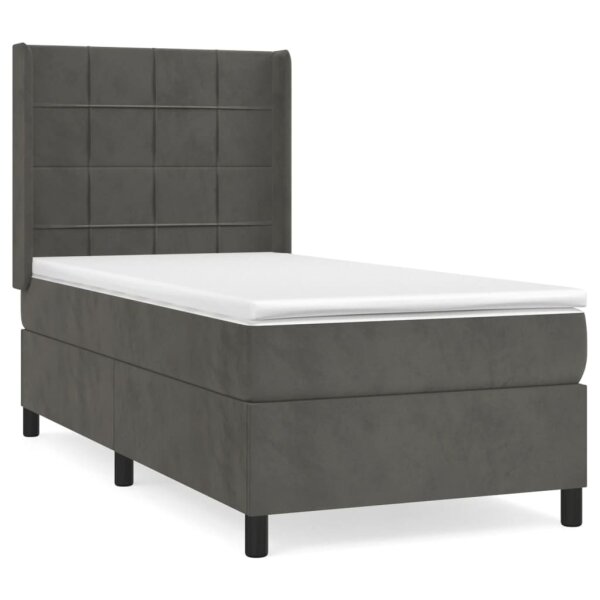 vidaXL Boxspringbett mit Matratze Dunkelgrau 90x190 cm Samt