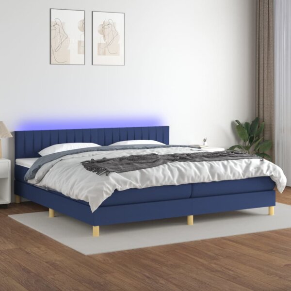 vidaXL Boxspringbett mit Matratze &amp; LED Blau 200x200 cm Stoff