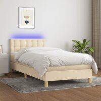 vidaXL Boxspringbett mit Matratze &amp; LED Creme 90x200 cm Stoff