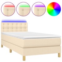 vidaXL Boxspringbett mit Matratze &amp; LED Creme 90x200 cm Stoff