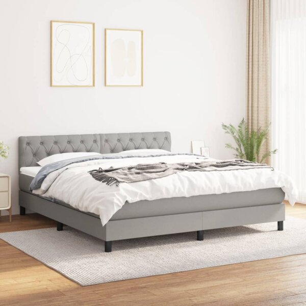 vidaXL Boxspringbett mit Matratze Hellgrau 160x200 cm Stoff