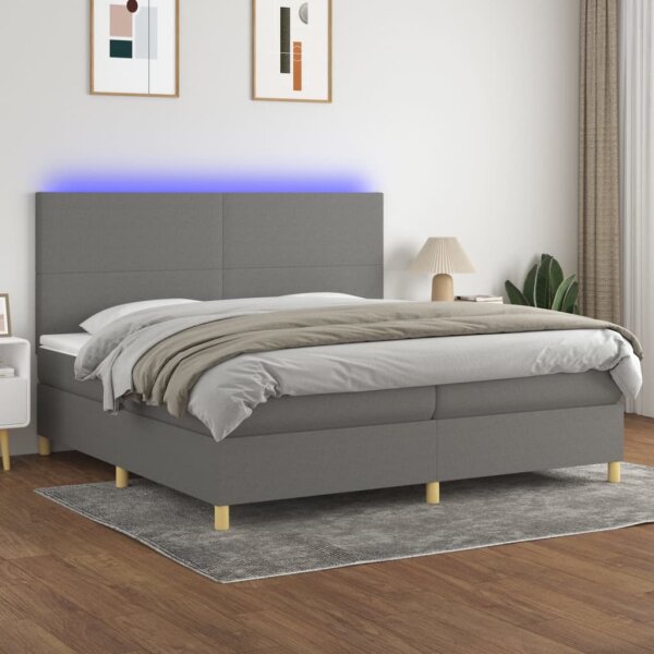 vidaXL Boxspringbett mit Matratze &amp; LED Dunkelgrau 200x200 cm Stoff