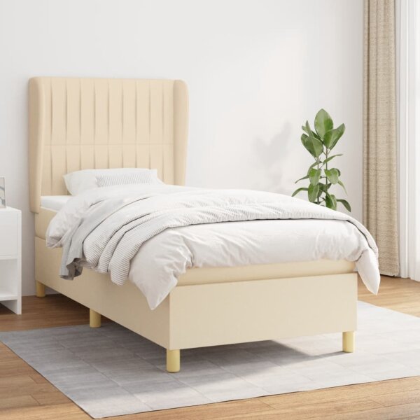 vidaXL Boxspringbett mit Matratze Creme 100x200 cm Stoff