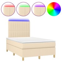 vidaXL Boxspringbett mit Matratze &amp; LED Creme 120x200 cm Stoff