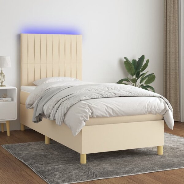 vidaXL Boxspringbett mit Matratze &amp; LED Creme 100x200 cm Stoff