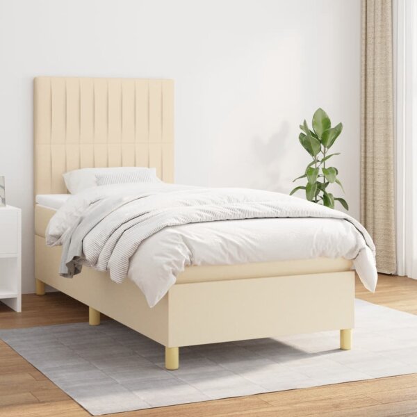 vidaXL Boxspringbett mit Matratze Creme 100x200 cm Stoff