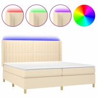 vidaXL Boxspringbett mit Matratze &amp; LED Creme 200x200 cm Stoff