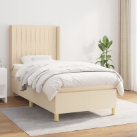 vidaXL Boxspringbett mit Matratze Creme 100x200 cm Stoff