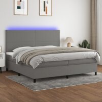 vidaXL Boxspringbett mit Matratze &amp; LED Dunkelgrau 200x200 cm Stoff