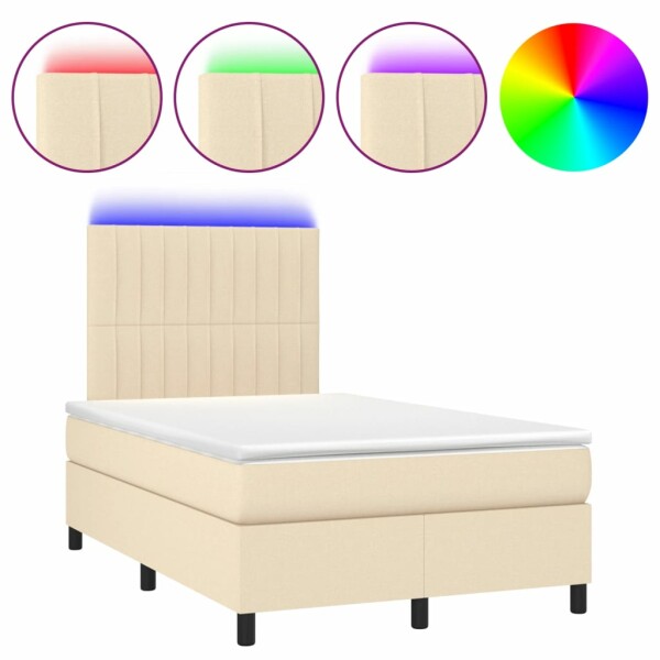 vidaXL Boxspringbett mit Matratze &amp; LED Creme 120x200 cm Stoff