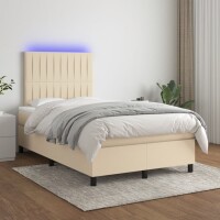 vidaXL Boxspringbett mit Matratze &amp; LED Creme 120x200 cm Stoff