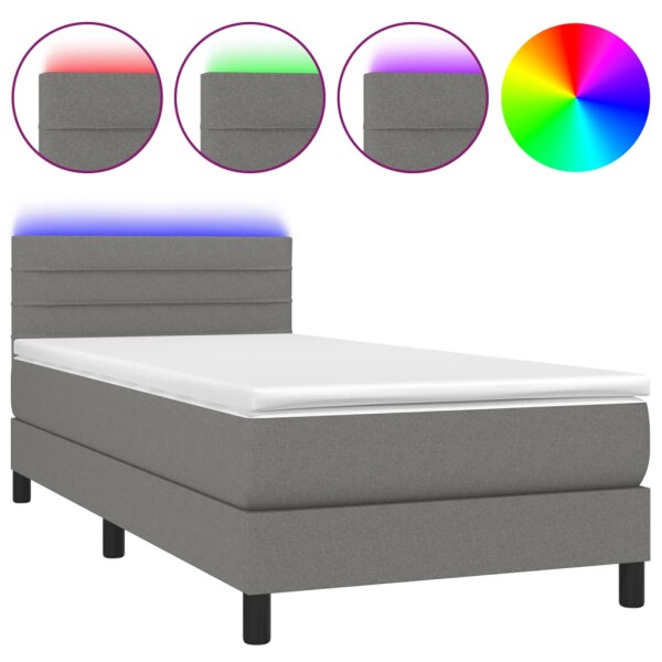 vidaXL Boxspringbett mit Matratze &amp; LED Dunkelgrau 80x200 cm Stoff