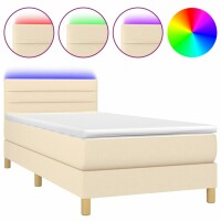 vidaXL Boxspringbett mit Matratze &amp; LED Creme 90x200 cm Stoff