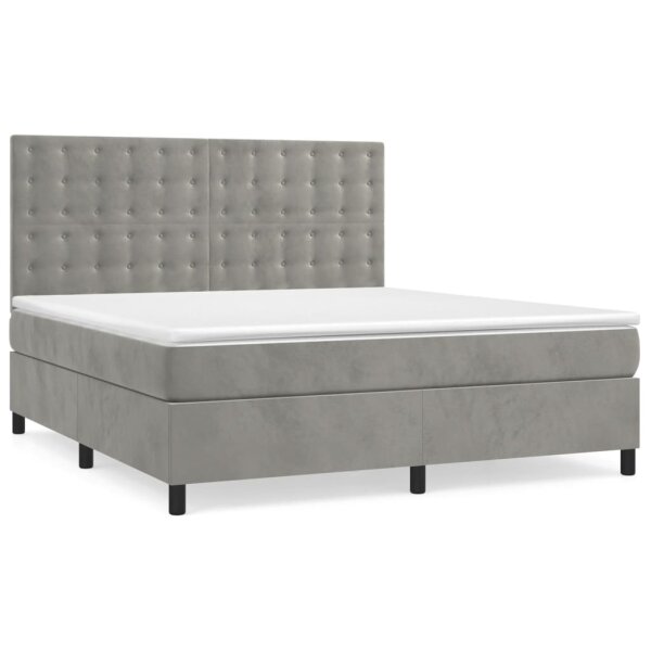 vidaXL Boxspringbett mit Matratze Hellgrau 180x200 cm Samt