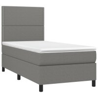 vidaXL Boxspringbett mit Matratze &amp; LED Dunkelgrau 90x200 cm Stoff