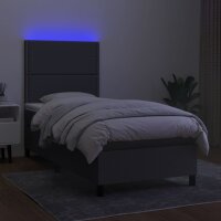 vidaXL Boxspringbett mit Matratze &amp; LED Dunkelgrau 90x200 cm Stoff