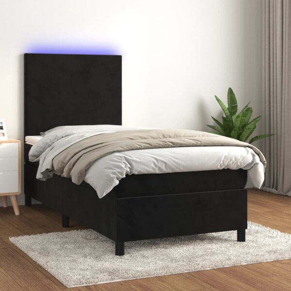 WOWONA Boxspringbett mit Matratze &amp; LED Schwarz 80x200 cm Samt