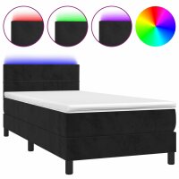 vidaXL Boxspringbett mit Matratze &amp; LED Schwarz 100x200 cm Samt