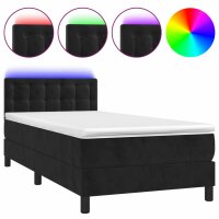 WOWONA Boxspringbett mit Matratze &amp; LED Schwarz 100x200 cm Samt