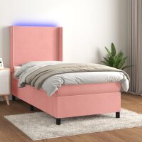 WOWONA Boxspringbett mit Matratze &amp; LED Rosa 80x200 cm Samt