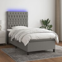 vidaXL Boxspringbett mit Matratze &amp; LED Dunkelgrau 90x200 cm Stoff