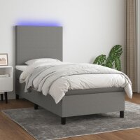 vidaXL Boxspringbett mit Matratze &amp; LED Dunkelgrau 90x200 cm Stoff