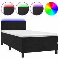 vidaXL Boxspringbett mit Matratze &amp; LED Schwarz 100x200 cm Samt