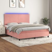 vidaXL Boxspringbett mit Matratze &amp; LED Rosa 160x200 cm Samt