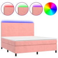 vidaXL Boxspringbett mit Matratze &amp; LED Rosa 160x200 cm Samt