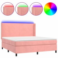 vidaXL Boxspringbett mit Matratze &amp; LED Rosa 160x200 cm Samt