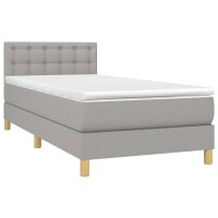 vidaXL Boxspringbett mit Matratze Hellgrau 100x200 cm Stoff