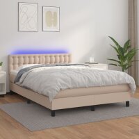 vidaXL Boxspringbett mit Matratze &amp; LED Cappuccino-Braun 140x190cm