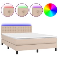 vidaXL Boxspringbett mit Matratze &amp; LED Cappuccino-Braun 140x190cm