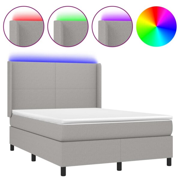 vidaXL Boxspringbett mit Matratze &amp; LED Hellgrau 140x190 cm Stoff